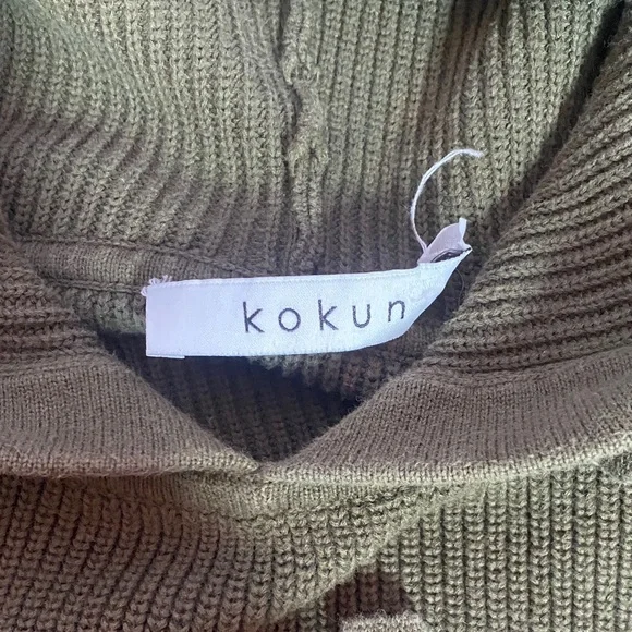 Kokun Women’s Green Knit Hoodie Medium Ribbed Pullover Sporty Athleisure - Picture 11 of 13